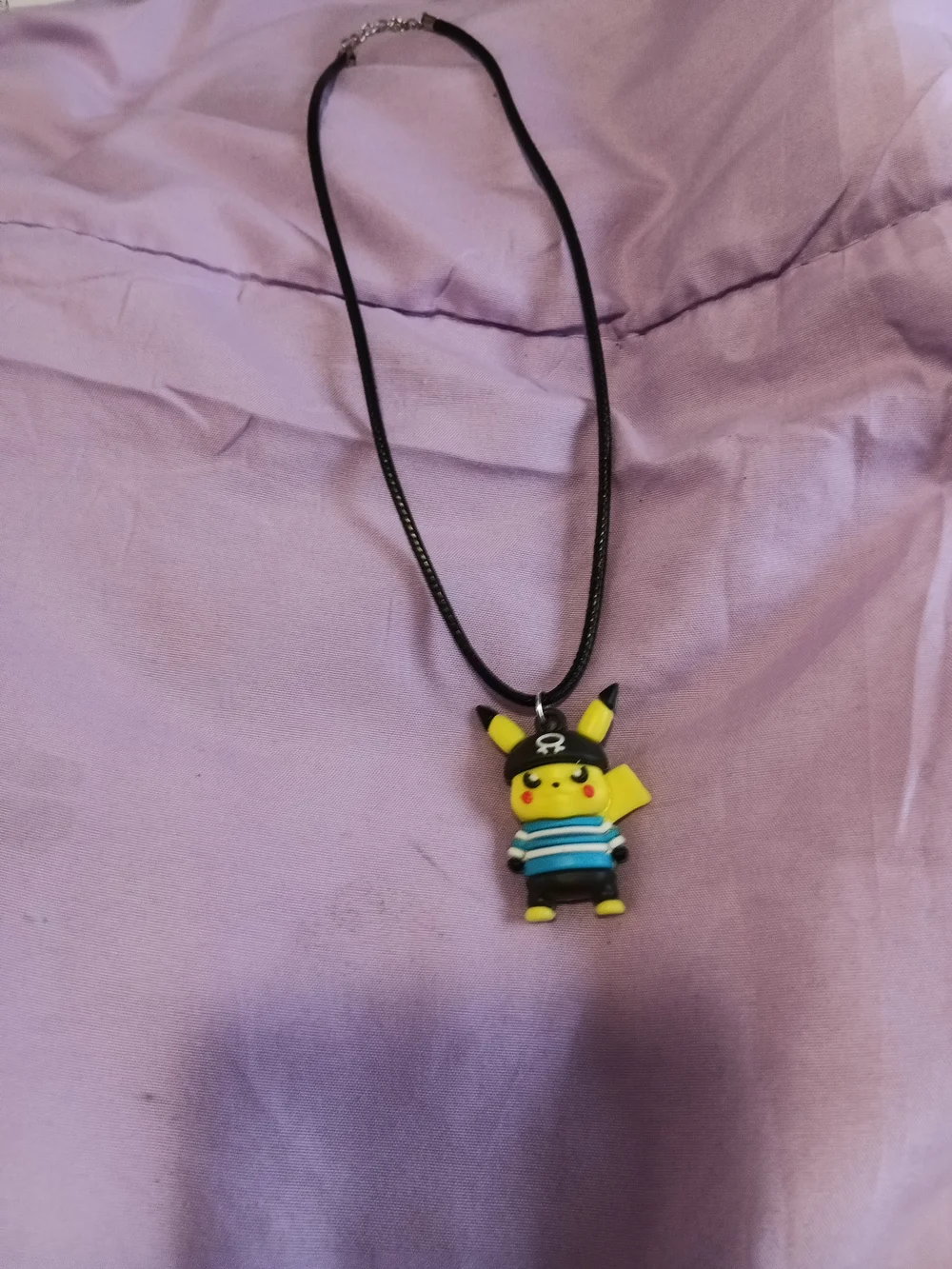 Yellow Pikachu Necklace Pendant with Blue Striped Shirt( HANDMADE)